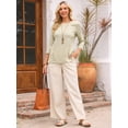 thumbnail image 5 of DARING DIVA Women's 3/4 Sleeve Trendy Business Blouse Crewneck Textured Top L Beige, 5 of 8