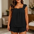 thumbnail image 5 of Womens Plus Size Solid Round Neck Home Clothing Sleeveless Top Elastic Waist Pocket Short Pants Pajama Set, 5 of 8