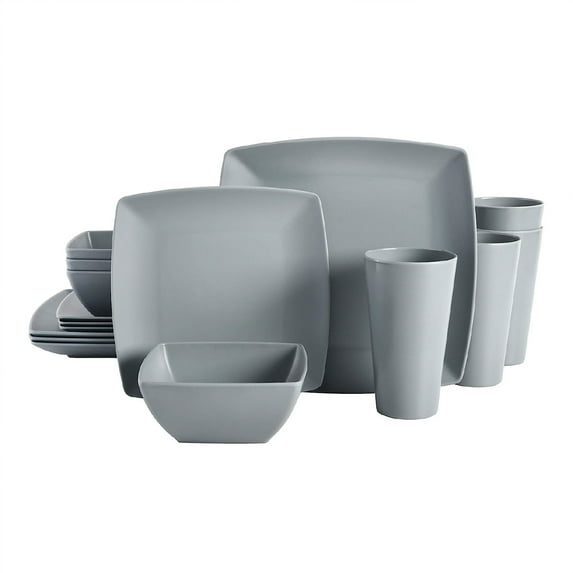 Open Box Gibson Home 16 Piece Melamine Dinnerware Set Plates, Bowls, & Cups