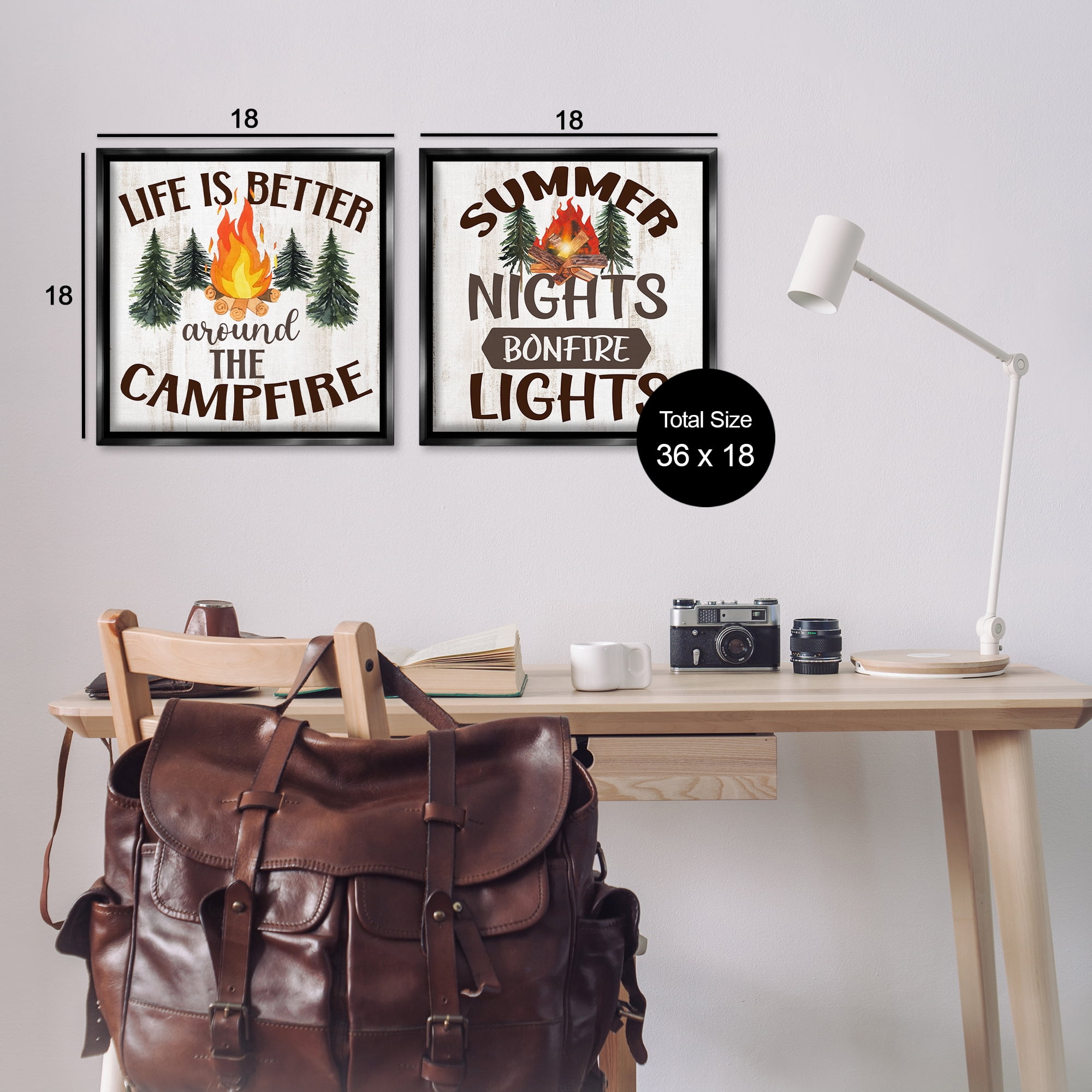 Stupell Industries Summer Nights Campfire Text & Numbers Painting Black Floater Framed Canvas Art Print Wall Art, 18 x 18, Set of 2