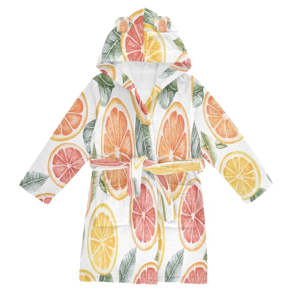 FORMRS Kids Bathrobe Unisex Hooded Robe Toddler Pajamas Sleepwear, Size 2-3T, Candy Grapefruit Slices