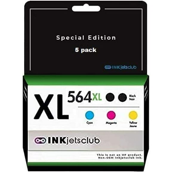 HP Compatible 564XL High Yield Ink Cartridge 564 Value Pack Ink Includes 2 Document Black, 1 Cyan, 1 Magenta and 1 Yellow Ink Cartridges. InkjetsClub Compatible Ink for HP
