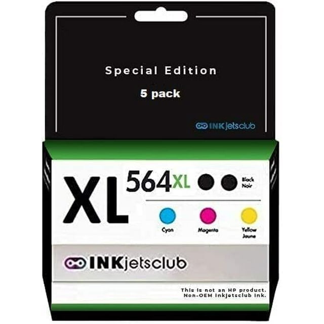 HP Compatible 564XL High Yield Ink Cartridge 564 Value Pack Ink Includes 2 Document Black, 1 Cyan, 1 Magenta and 1 Yellow Ink Cartridges. InkjetsClub Compatible Ink for HP