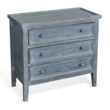 Rena Side End Table with 3 Drawers- 28 Inch Rustic Blue Mahogany Wood