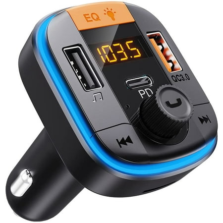 Tendak Bluetooth FM Transmitter for Car, Bluetooth Car Adapter PD20W+QC3.0 Bluetooth Cigarette Lighter 5.0 Radio Receiver Music Player FM Car Transmitter Car Charger Supports Hands-Free