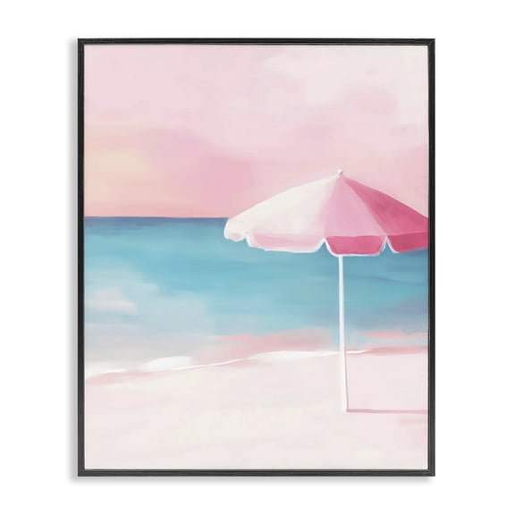 Stupell Industries Serene Pink Beach Umbrella Black Framed Giclee Art, design by The Prints Vibe