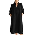 thumbnail image 3 of UKHCCC Women's Linen Cotton Loose Fit V-Neck Midi Dress with Pockets Casual Summer Flowy A-Line Silhouette Solid Button Detail S-3XL, 3 of 9