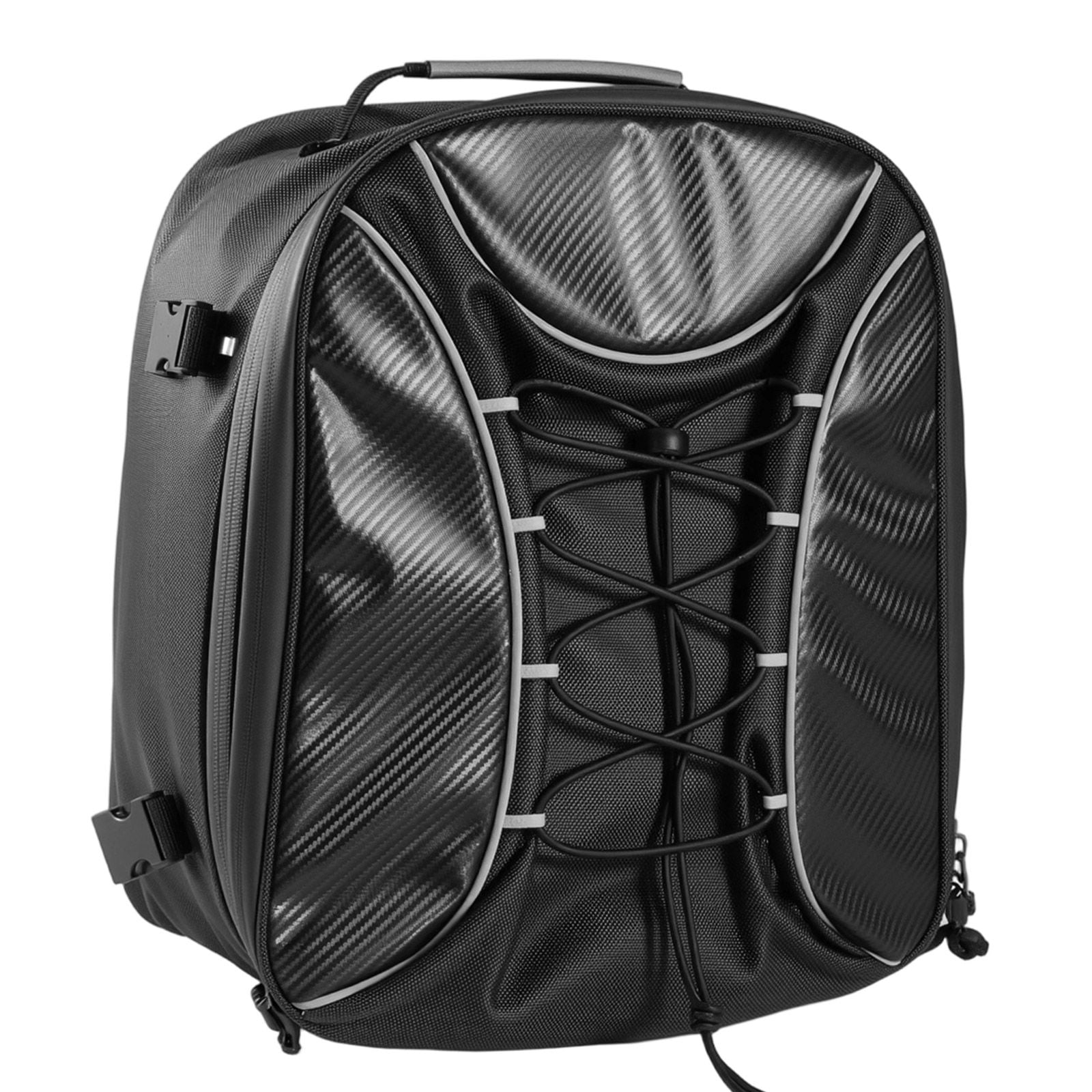 Motorcycle Tail Bag, 22-34 L Expandable Motorcycle Rear Seat Bag with Waterproof Rain Cover, Outdoor Sports Motorbike Luggage Storage Backpack Handbag with Straps, Pocket & Elastic Cord, Black