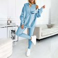 thumbnail image 4 of CILENON Velour Tracksuit Womens 3Pcs Women's Sports Suit Loose Hooded Pockets Sweatshirt And Vest And Slim Trousers Loungewear Sets Woman Loungewear for Travel Airplane Outfits(Blue,S), 4 of 6