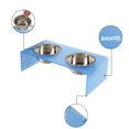 thumbnail image 4 of THE LICKER STORE Keaton 5" Small/Medium Modern Acrylic Rectangular Elevated Pet Feeder with 20oz 2-Stainless Steel Bowls, Blue/Chrome, DBL2000C, 4 of 7