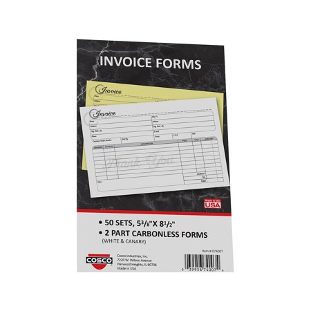 UPC: 0039956740074 | Cosco Artistic 2-Part Carbonless Invoices 5.4  x 8.5  50 Sets/Book (074007)