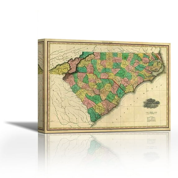 Map of North and South Carolina, 1823 - Contemporary Fine Art Giclee on Canvas Gallery Wrap - wall décor - Art painting - 36 x 27 Inch - Ready to Hang