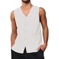 thumbnail image 2 of MIXUE Tank Tops Men Summer Solid Color V Neck Button Sleeveless Casual Vest Daily-Wear,White,XXL, 2 of 9