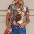 thumbnail image 4 of KLL Women 's Crew Neck Bodysuit Jumpsuits Floating Cat And Donuts Print Short onesies Stretch T Shirts, 4 of 5
