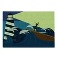 thumbnail image 2 of Lighthouse Cutting Board, Grunge Abstract Art of a Mysterious Woman in a Boat Sea Storm, Decorative Tempered Glass Cutting and Serving Board, Large Size, Dark Blue Yellow Brown, by Ambesonne, 2 of 5