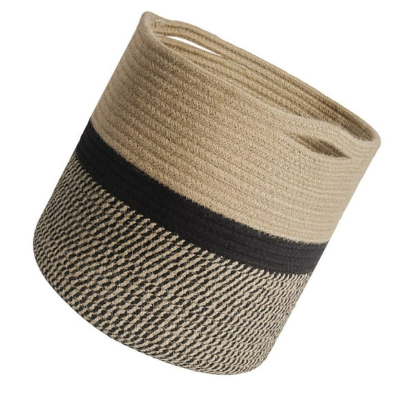 MUSEYA Cotton Woven Basket Home Storage Round Yellow Black 1Pc 11.8x11.8x11.8in