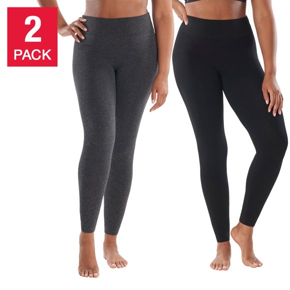 Lemón Seamless Leggings 2-Pack | Fleece-Lined for Warmth | High-Waisted Style | Black & Grey | Size: M