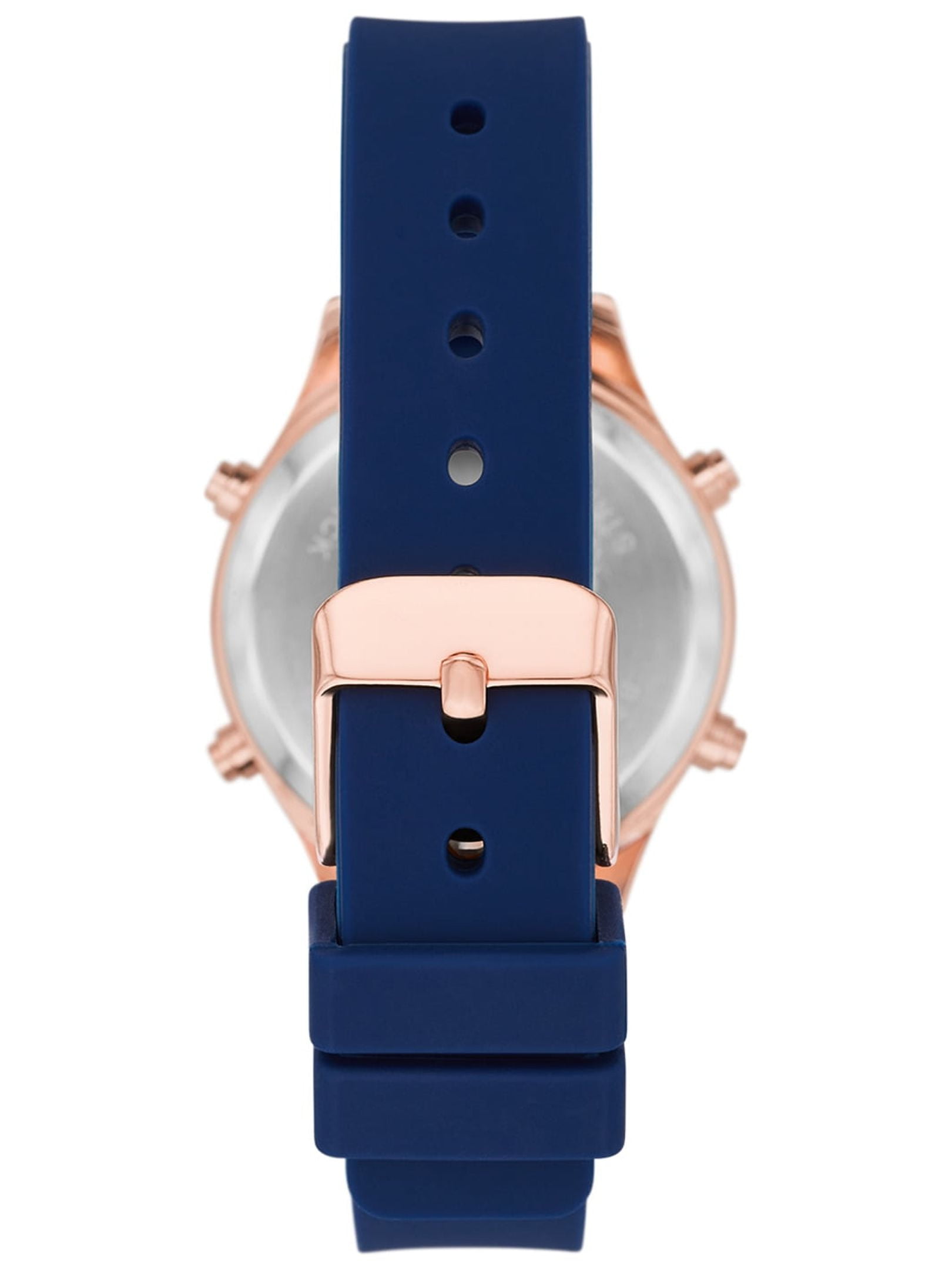 Time and Tru Women's Digital Wristwatch: Rose Gold Tone Round Case, Navy Blue Soft Silicone Band (FMDOTT085)