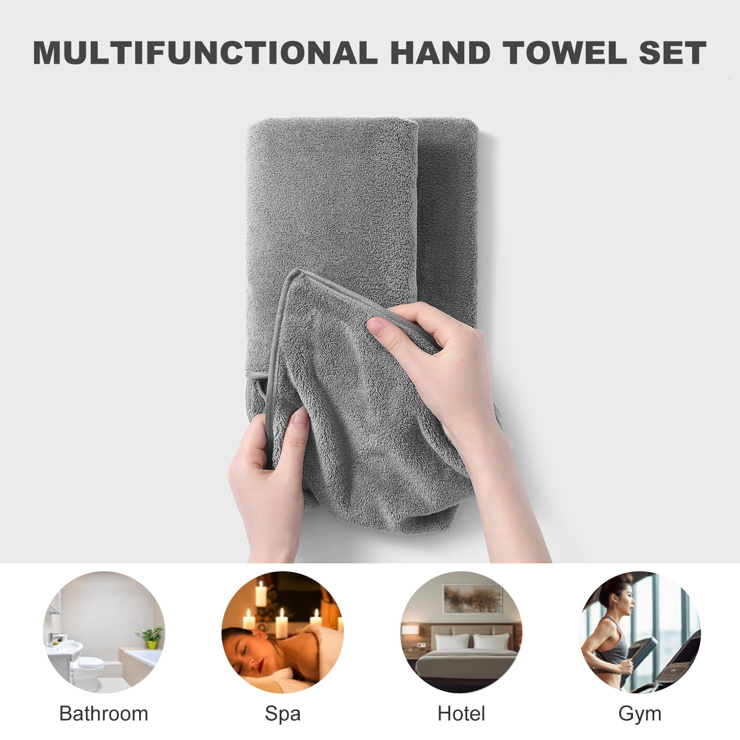 Jessy Home 12 Pack Dark Gray Hand Towel Set 16"x31" Soft Highly Absorbent Quick Dry Bathroom Bath Hand Towels Microfiber Plush Towels