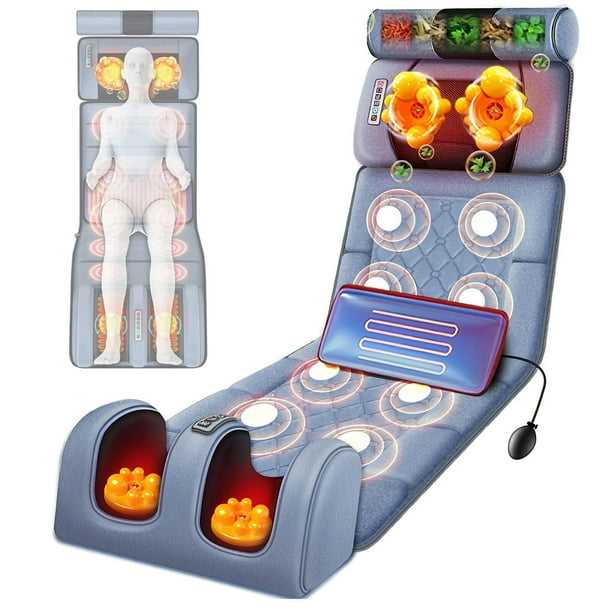 Tapete Masajeador Cuerpo Completo,Cojín De Masaje Eléctrico Multifuncional,Almohada Medicada Extraíble,Rodillo Cervical,Calefacción por Vibración de Espalda,Masaje de Amasamiento de Piernas (Franela)