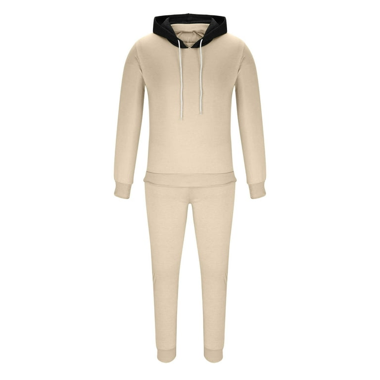 Men's Sweatsuits Casual 2 Piece Hooded Outfits Hoodies and Pants Suits Lace  Up Long Sleeve Suits Solid Color Sets(Beige,Small) at  Men's Clothing  store