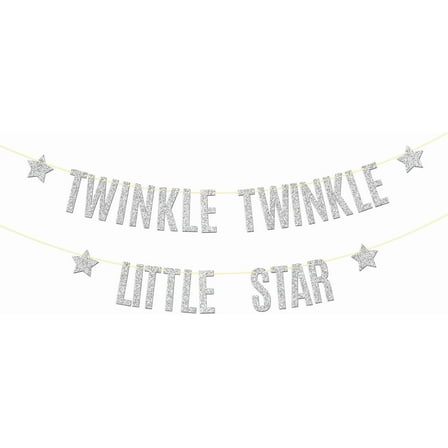 Twinkle Twinkle Little Star Banner, Welcome Baby Boy Girl Hanging Decor, Baby Shower, Silver Glitter Gender Reveal 1st Birthday Party Decorations