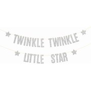 Twinkle Twinkle Little Star Banner, Welcome Baby Boy Girl Hanging Decor, Baby Shower, Silver Glitter Gender Reveal 1st Birthday Party Decorations