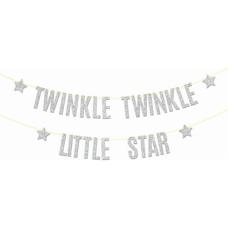 Twinkle Twinkle Little Star Banner, Welcome Baby Boy Girl Hanging Decor, Baby Shower, Silver Glitter Gender Reveal 1st Birthday Party Decorations