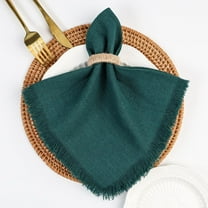 Holzlrgus Handmade Cloth Napkins, Linen Cloth Napkins with Fringe, 18 x 18 Inches Set of 4 Versatile Handmade Square Rustic Fringe Napkins for Dinner, Wedding and Parties, Dark Green