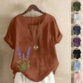 thumbnail image 5 of qucoqpe Women's 2026 Spring Summer Fashion Floral Printed Crewneck Short Sleeve Casual Button T-Shirts Loose Fit Tee Tops, 5 of 5