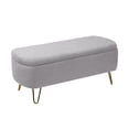 thumbnail image 6 of Tcbosik Oval Storage Bench, 39.3" Faux Fur Ottoman with Gold Legs, Footrest for Living Room, Bedroom, Hallway, Closet, Easy Assembly, Grey, 6 of 9