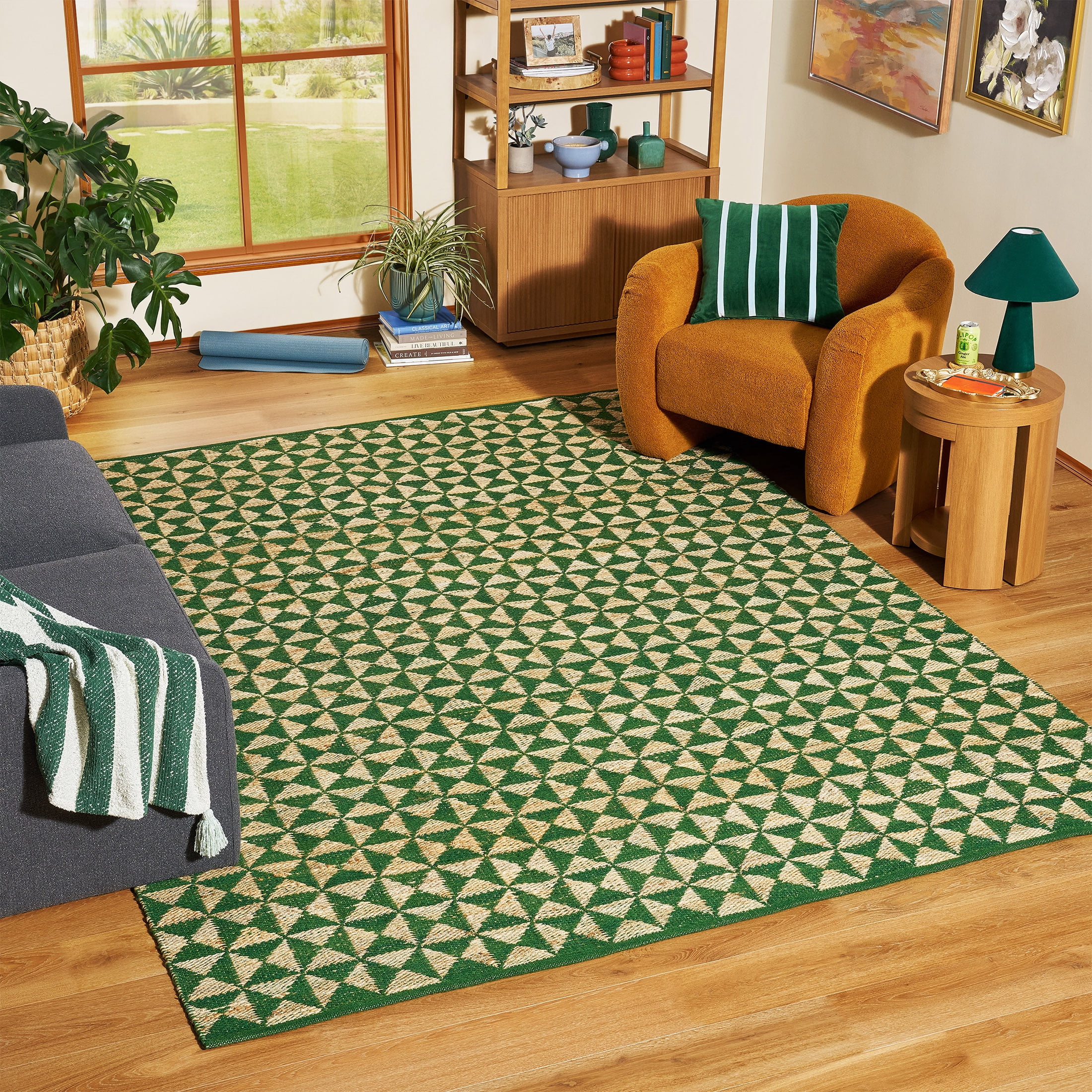 Beautiful Thyme Green Jute Geometric Indoor Area Rug by Drew Barrymore, 5' x 7'