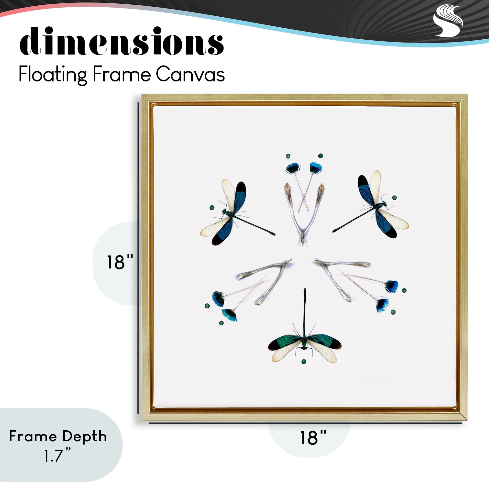 Stupell Industries Simple Dragonfly Symmetry Gold Framed Floater Canvas Wall Art, design by Beth Adoette