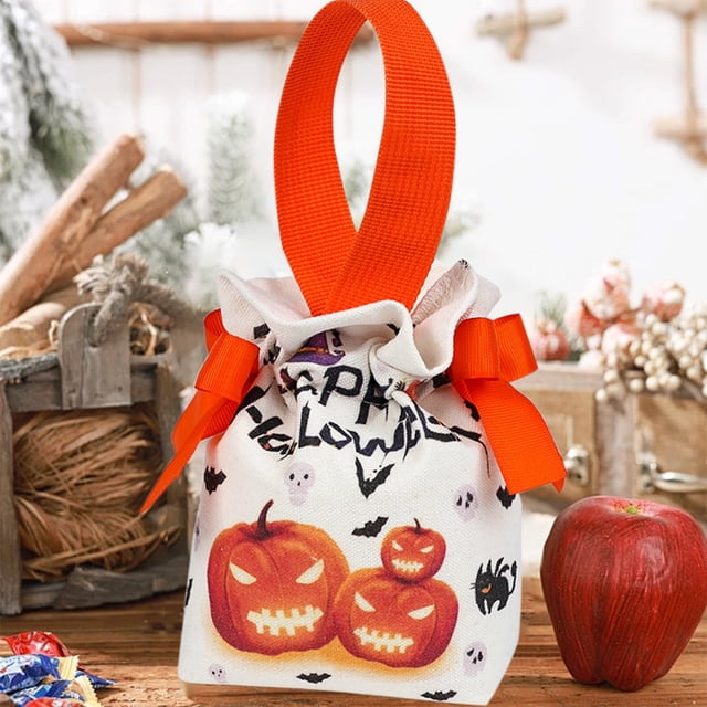 Uuiauoio Halloween Trick or Treat Tote Bag Canvas Material Reusable Design Large Capacity for Candy Party Supplies Gift Packaging Eco-Friendly Foldable Durable Holiday Celebration