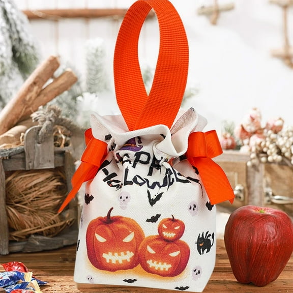 Cevemin Reusable Halloween Treat Bags - Durable Canvas Candy Tote for Trick or Treat, Party Supplies (Orange/Black, 16x15x5cm) | Eco-Friendly Halloween Gift Packaging
