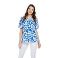 thumbnail image 1 of Hawaiian Print Cotton 2 Pockets Scrub Top in Classic Hibiscus Blue S, 1 of 4