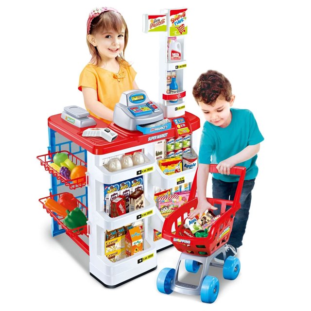 Mini Chariot de Supermarché Simulation Panier de Courses Nourriture Jeu de Rôle Superstore Jouet pour Garçons Filles