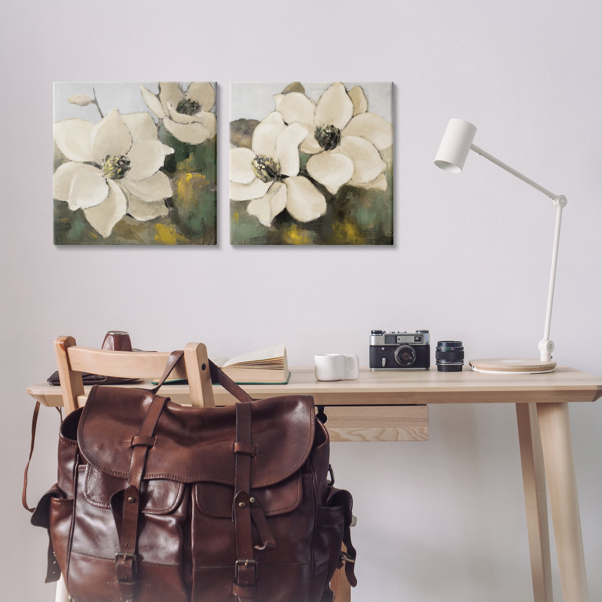 Stupell Industries Blooming Magnolia Blossom Plants & Flowers Painting Wrapped Canvas Art Print Wall Art, 17 x 17, Set of 2
