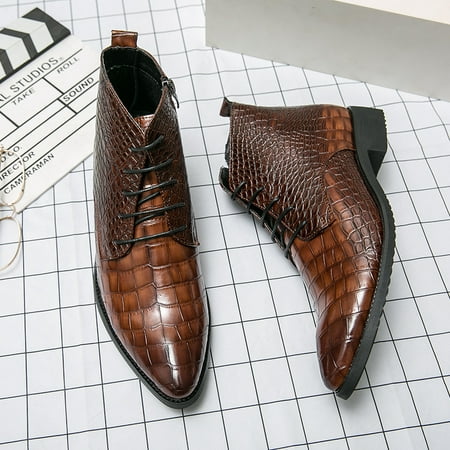 

Men‘s Crocodile Print Oxfords Boots Pointed Toe Fashion Dress Boots