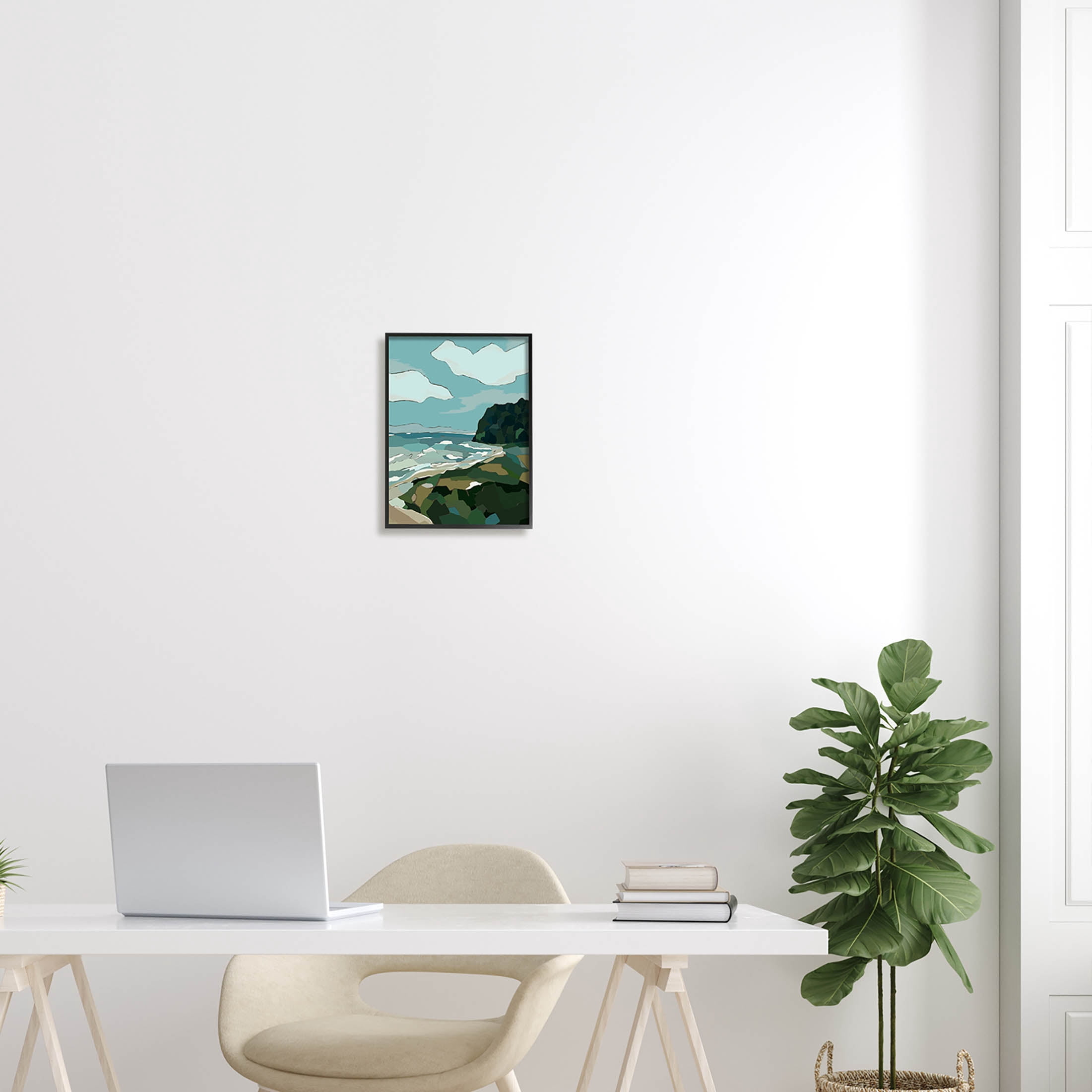 Stupell Industries Cloudy Blocked Beach Cliffs Landscape Graphic Art Black Framed Art Print Wall Art, Design by Nikita Jariwala