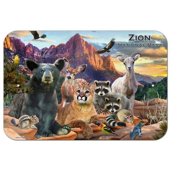 Zion National Park Utah UT Animals Cougar Bear Deer Raccoons Home Business Office Sign