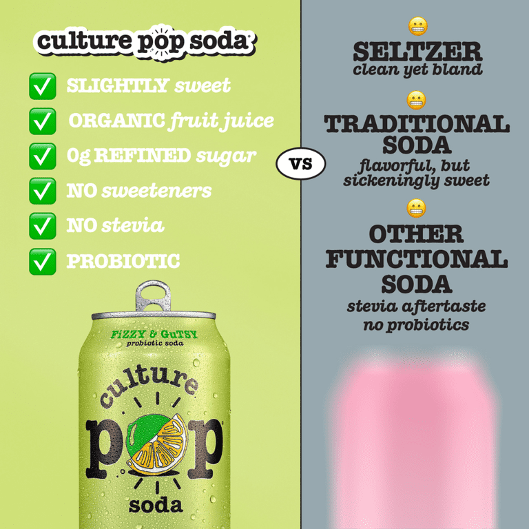 Culture Pop, Sparkling Probiotic Soda, Lemon Lime, 12 Pack