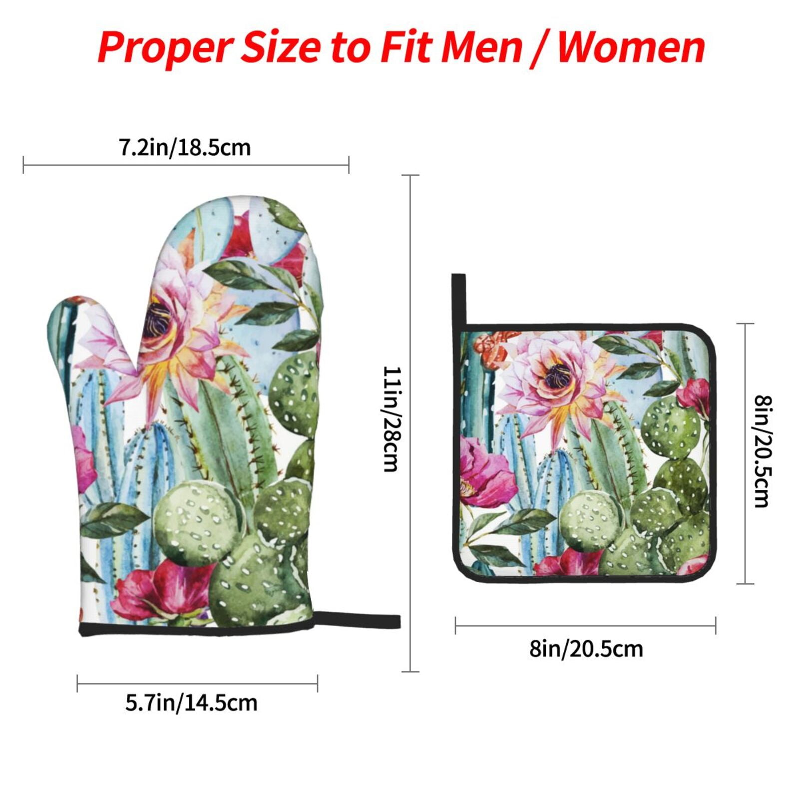 Watercolor Cactus Flower Floral 4Pcs Oven Mitts and Pot Holders Sets Oven Kitchen Gloves Hot Pads for Cooking BBQ Baking Grilling