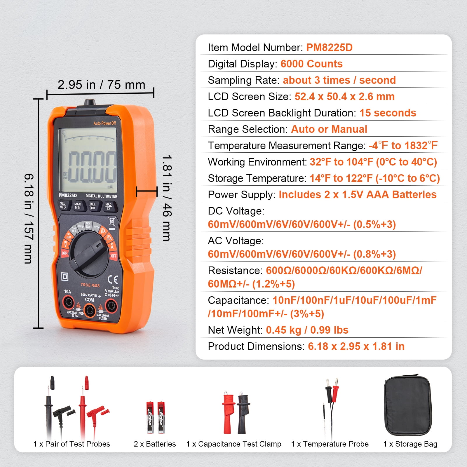 SKYSHALO 6000 Counts Multi Tester AC DC Voltmeter Ohm NCV TRMS Digital Multimeter