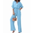 thumbnail image 2 of Women'S Solid Color Collared Blouse and High Waist Pants Two Piece Set Fashion S, 2 of 9