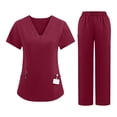 thumbnail image 3 of VV AVEORS Scrub Suit Set For Women Modern V-Neck Top & Tapered Leg Cargo Pants Medical Nursing Uniforms Set Wine 2XL, 3 of 7