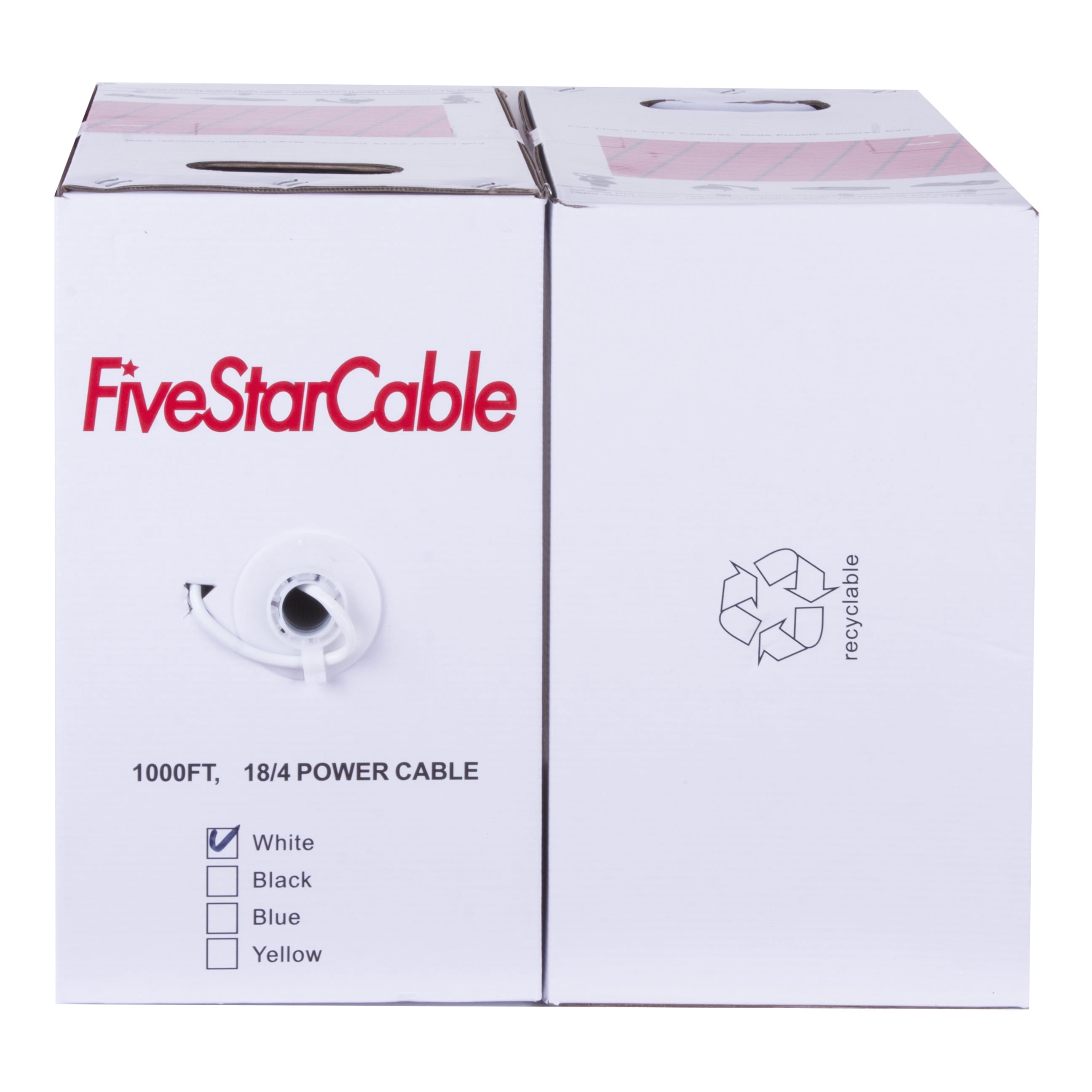 [FiveStarCable] 18/4 Low Voltage Cable 1000ft – White, 18 AWG Stranded Wire for Security, Alarm, Audio, and Intercom Wiring