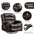 thumbnail image 2 of UHOMEPRO Massage Swivel Rocker Recliner Chair, PU Leather Rocking Sofa Home Recliner with Side Pockets Cup Holder and USB Charge Port, 360-degree Rotation, 30-degree Rocking, Brown, 2 of 8