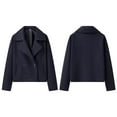thumbnail image 3 of Women's Winter Loose Fit Cropped Wool Coat Double Breasted Dressy Short Blazer Jacket Peacoat Navy Blue L, 3 of 10