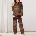 thumbnail image 2 of Fuzoiu Rustic American Flag Wood Print Women's Long-Sleeved Pajama,Lounge Button Down Nightwear,Womens Notch Collar Pajama Set-XX-Large, 2 of 7
